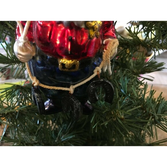 Santa Sheriff Wild West Ornament – Hand-Blown Glass with Lasso and Horseshoes - Picture 7 of 8